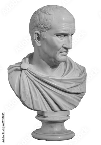 Ancient white marble sculpture bust of Cicero the politician, philosopher and orator lived in Ancient Rome