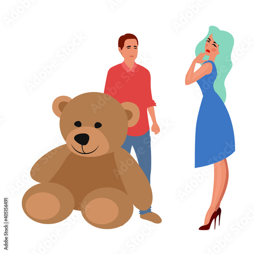 Young couple standing together. Love and relationship concept. Valentines day couple flat vector illustration.