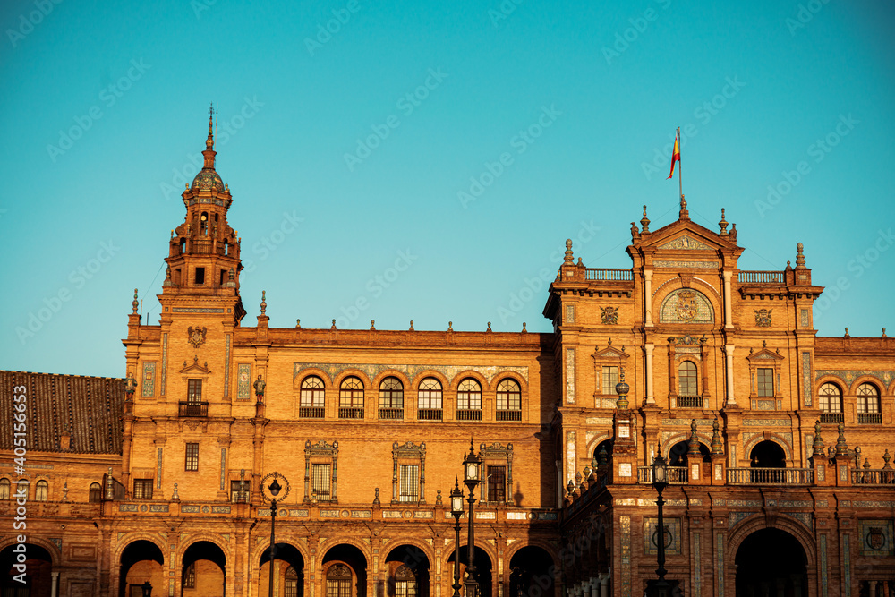 The Spain Square is a plaza in the Parque de Maria Luisa in Seville