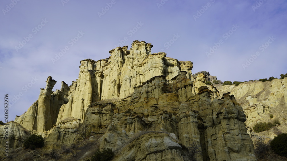View of the Kuladokiya mountains. An unusual volcanic rock formation in the city of Kula, Turkey. View of the Kuladokiya mountains. An unusual volcanic rock formation in the city of Kula, Turkey.