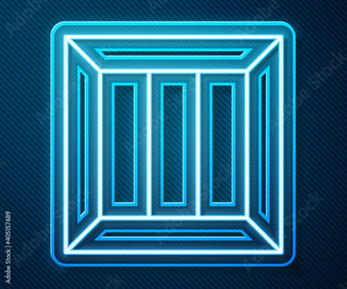Glowing neon line Wooden box icon isolated on blue background. Vector Illustration.