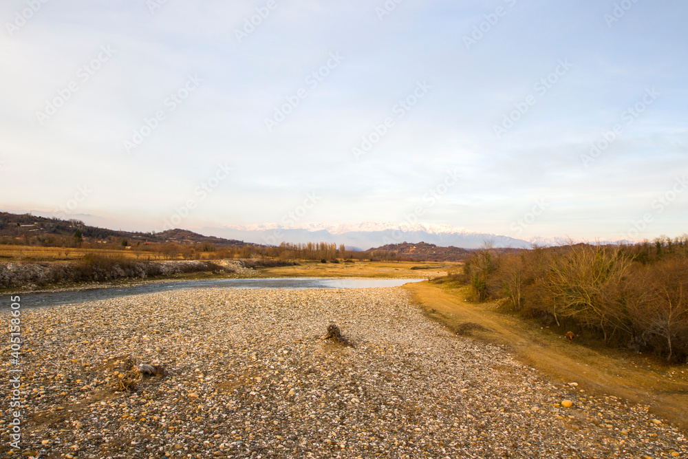 River landscape and view during sunset, daylight and outdoor in Georgia