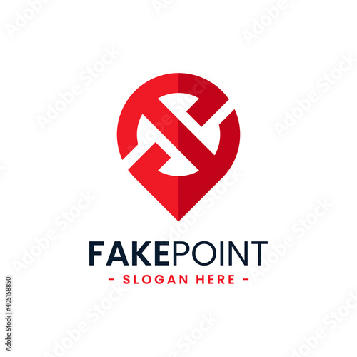 Fake point logo design template. Initial letter x and point icon vector combination. Creative letter x for location symbol concept.