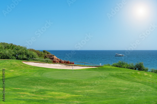 Resort luxury beaches, golf courses with palm trees, overlooking the sea for tourists to relax. Portugal algarve