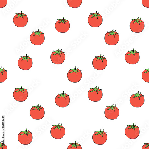 Seamless pattern with tomato on white background. Vector image.