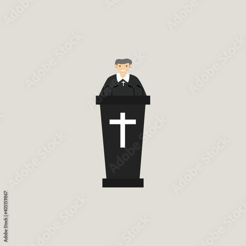 pastor, preacher at the pulpit in the church, vector illustration