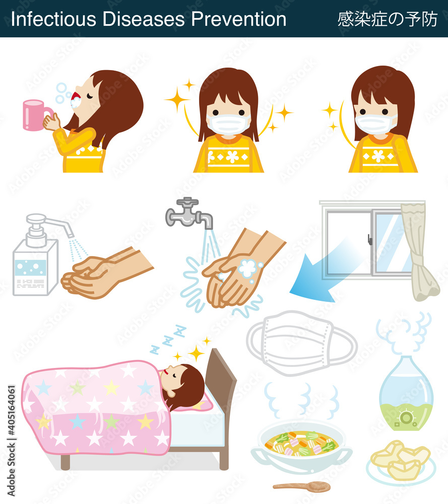 Set of Infectious diseases prevention clipart - Toddler girl