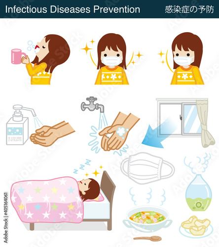 Set of Infectious diseases prevention clipart - Toddler girl