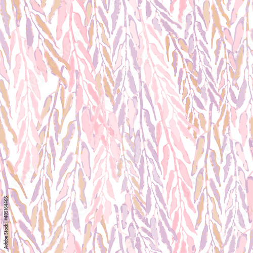 Vector seamless background with colorful watercolor illustration of foliage and plants. Can be used for wallpaper, pattern fills, web page, surface textures, textile print, wrapping paper