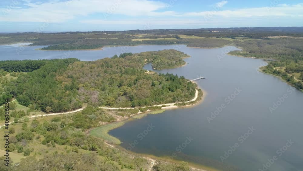 Flyover Devilbend Reservoir Lake and forest in Melbourne, Australia Flyover Devilbend Reservoir Lake and forest in Melbourne, Australia