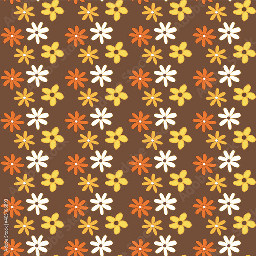 Yellow,orange and brown vintage flower seamless repeat pattern print background