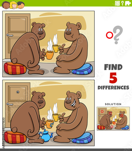 differences educational game for kids with bears drinking tea
