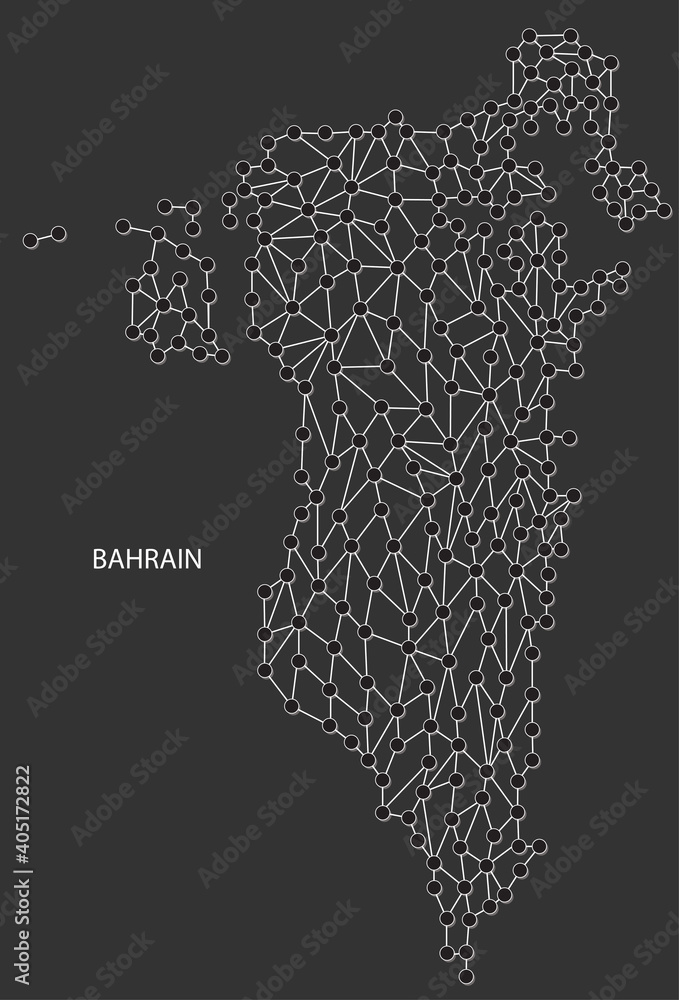 Bahrain Map Point scales on black background. Wire frame polygonal network white line, dot and shadow dot. Bahrain Map Point scales on black background. Wire frame polygonal network white line, dot and shadow dot.