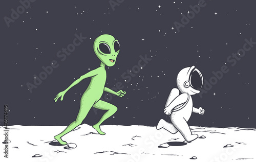 Alien plays with astronaut