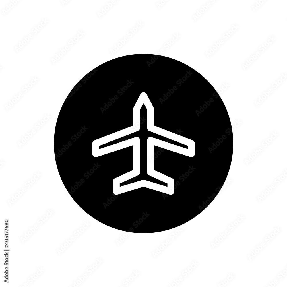 Airplane icon. Airplane sign symbol in black round style. Vector Airplane icon. Airplane sign symbol in black round style. Vector