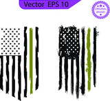 American Flag, USA Distressed and splash element Military Flag,  US Patriotic Army Thin Green Line Flag. Transparent background. High resolution