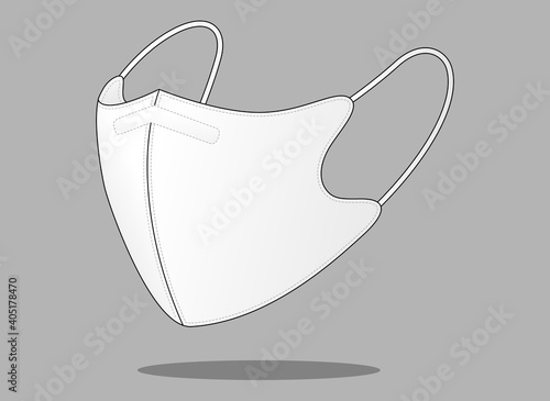 Anti-Dust White Face Mask Fabric Template on Gray Background