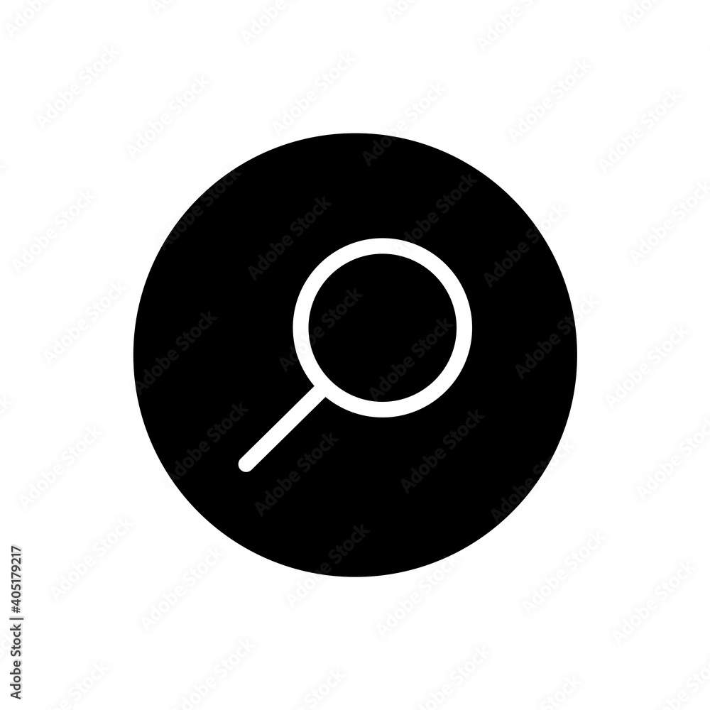 Search icon. Magnifying glass sign symbol in black round style. Vector Search icon. Magnifying glass sign symbol in black round style. Vector