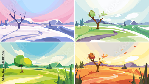 Natural landscape at different times of year. Beautiful non-urban scenes.