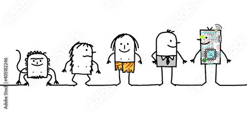 Cartoon Funny Male Characters and Human Evolution