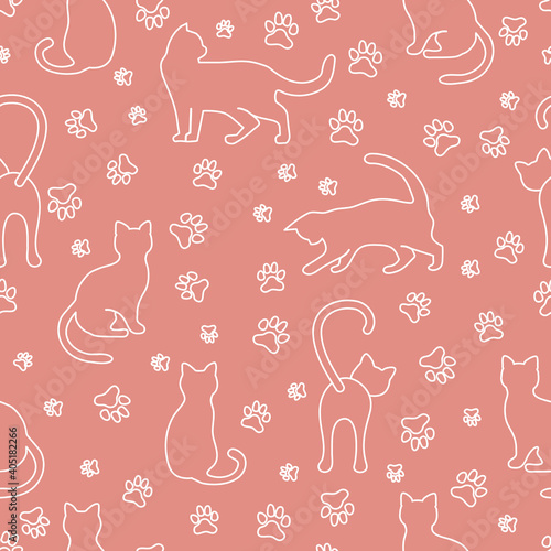 Vector seamless Pattern Cat Animal Pet Kitty