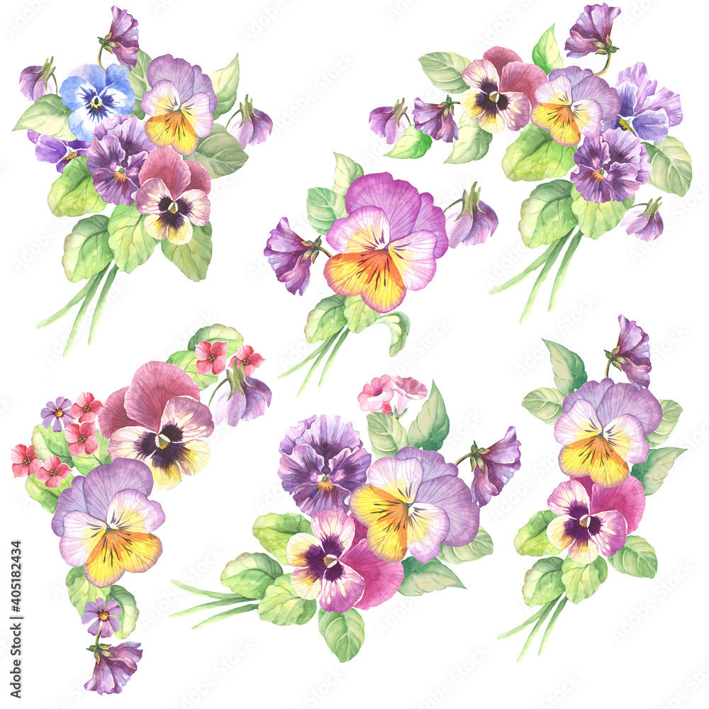 Fototapeta collection of flowers bouquets.watercolor