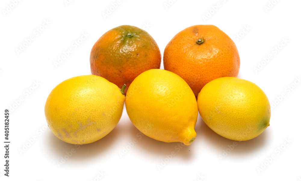 Citrus lemon tangerine on a white background. Citrus lemon tangerine on a white background.
