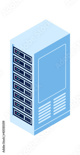 Server rack isolated isometric vector icon, equipment for cloud computing and information storage