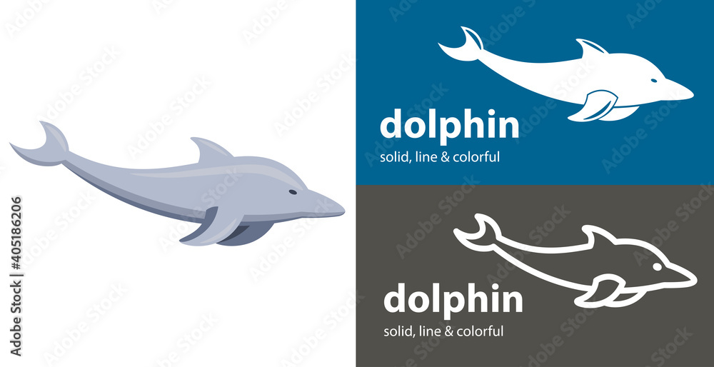 Naklejka premium Dolphin isolated vector icon. sea line solid flat icon