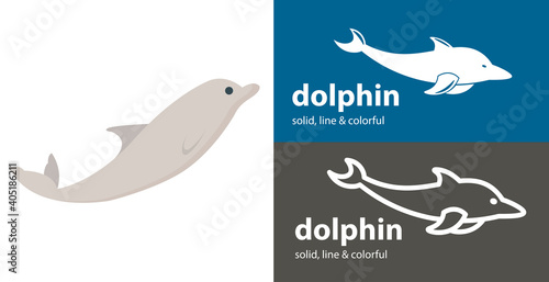 Dolphin isolated vector icon. sea line solid flat icon