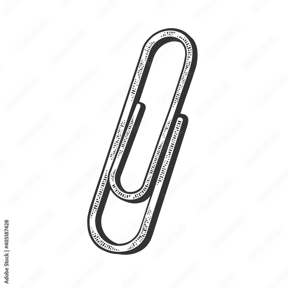 Paper clip sketch engraving vector illustration. Tshirt apparel print