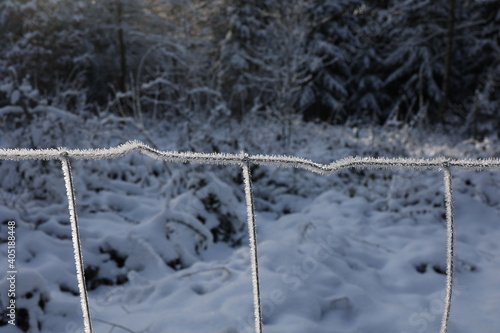 Fencing made of metal mesh in winter