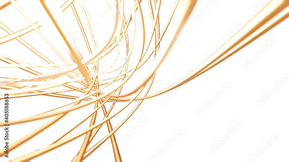Obraz premium Abstract Gold torus 3D rendering multiple pattern, Network technology concept design on white background