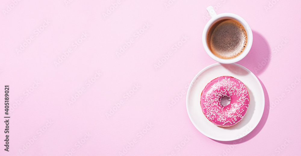 March 8, International Women's Day. number eight, consisting of a cup of coffee and a donut with a pink filling, place for text