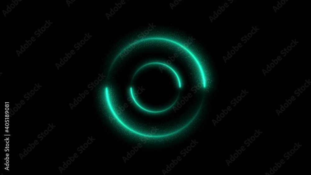 Green colorful concentric circle line neon glow round animation loop on a black background. Green colorful concentric circle line neon glow round animation loop on a black background.