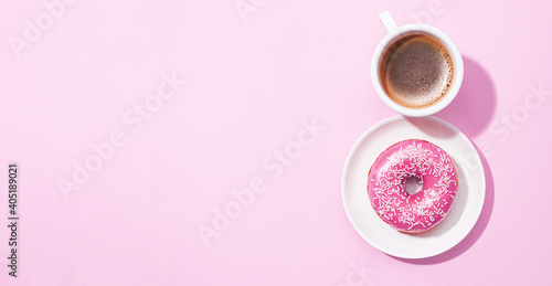 Obraz na płótnie March 8, International Women's Day. number eight, consisting of a cup of coffee and a donut with a pink filling, place for text w salonie