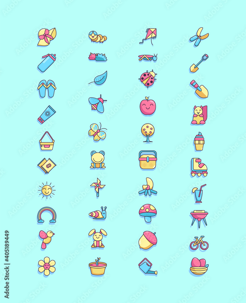 Obraz premium Spring icon pack lineal color