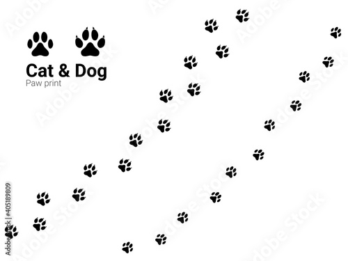 Cat and Dog Paw Print. Pets or Animals Paw Trail. Vector illustration