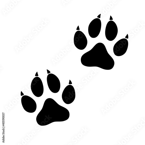 Black animal paw print isolated on white background. Vector illustration