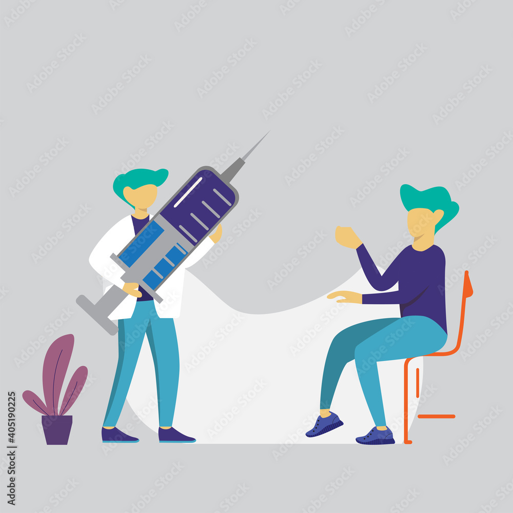 modern flat people character. The vaccinator is getting ready to vaccinate the patient, the doctor is carrying a big inject. ideal for websites, landing pages, UI, mobile applications, posters. modern flat people character. The vaccinator is getting ready to vaccinate the patient, the doctor is carrying a big inject. ideal for websites, landing pages, UI, mobile applications, posters.