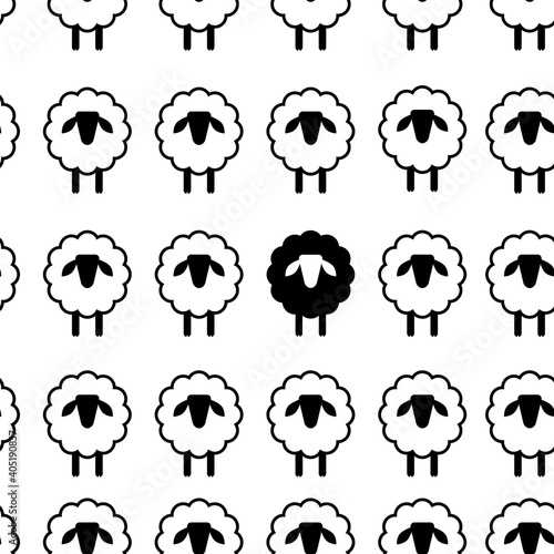 One in group seamless print with white and black sheeps