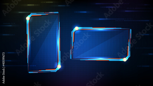 abstract futuristic background of blue glowing technology sci fi frame hud ui