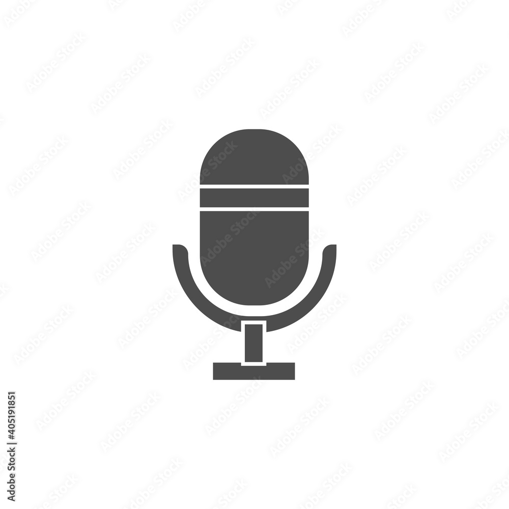 microphone flat black solid icon for podcast, radio or sound record sign symbol vector illustration
