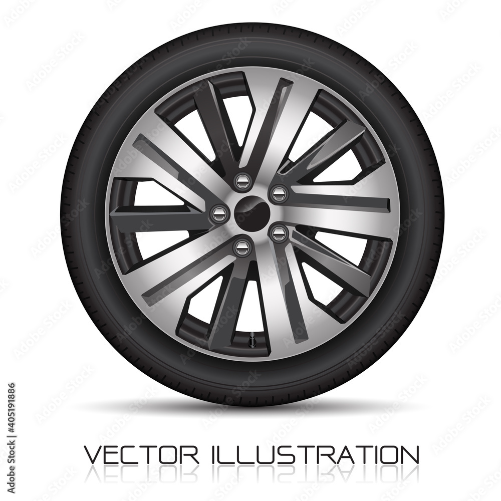Aluminum wheel car tire on white background vector illustration.