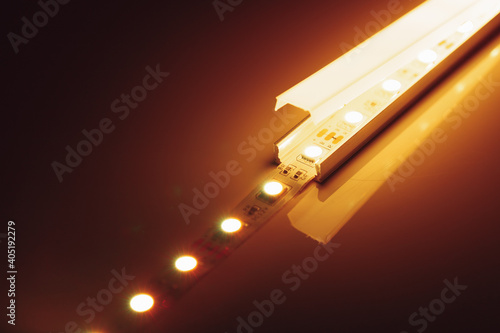 led strip warm light in aluminum channel diffuser photo
