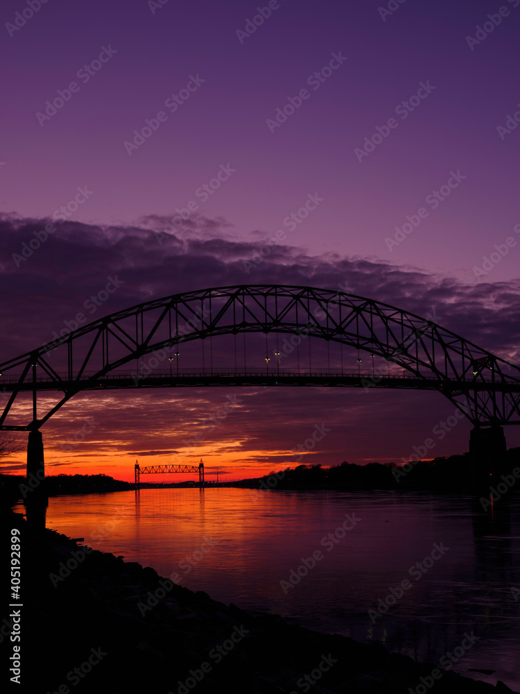 Dramatic Cloudscape at Sunset over the Borne Bridge in Cape Cod Canal 