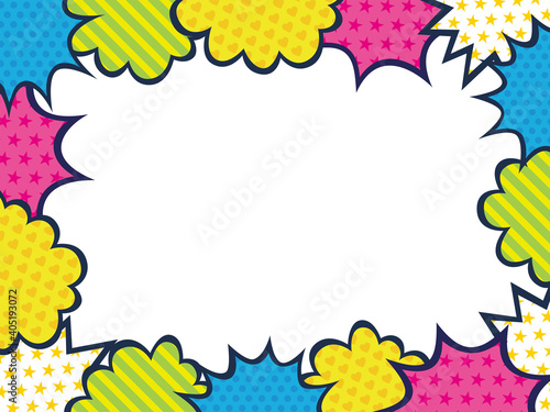 カラフルな吹き出し柄の背景、額縁素材