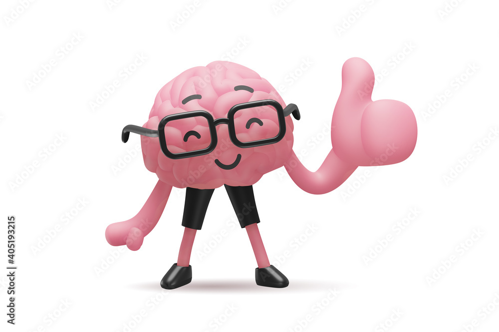 3d illustration of brain cute character in glasses 3d illustration of brain cute character in glasses