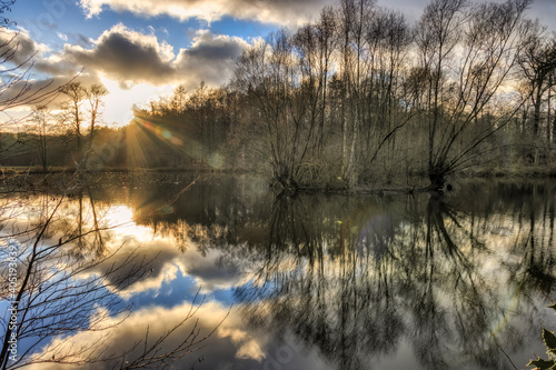 Teich Im Klosterforst Loccum in der Abendsonne im Jannuar 2021