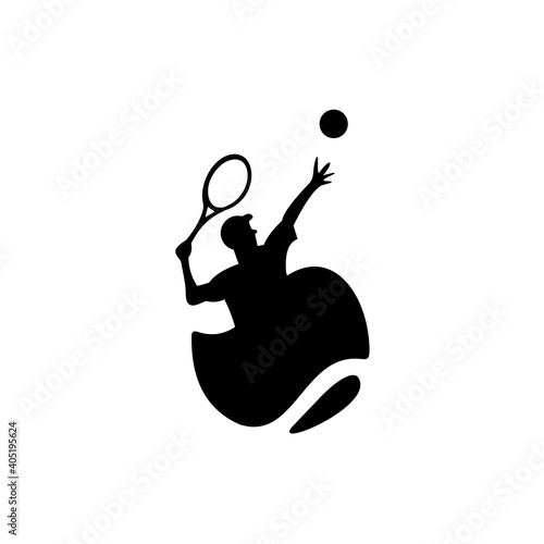 tennis player stylized vector silhouette. vector sport game logo. Tennis ball.